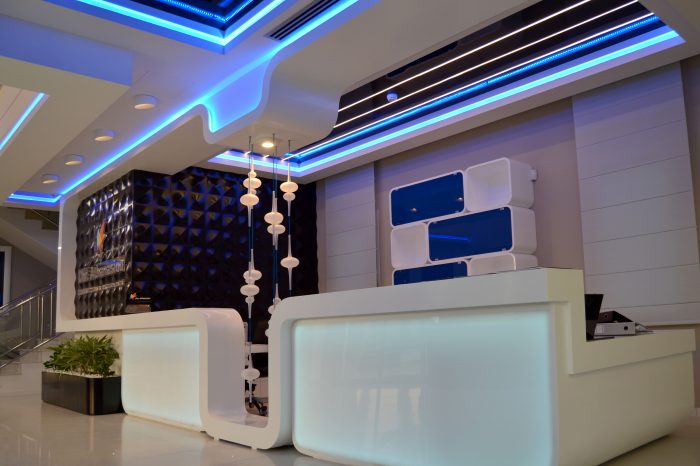 Complete design for reception desk with furniture