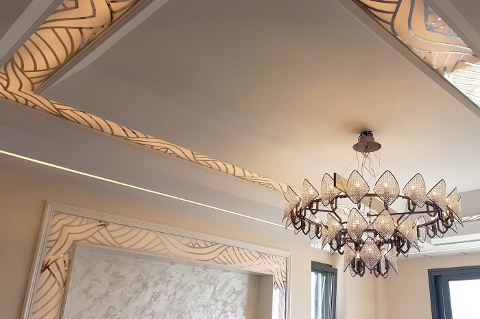 Decorative ceiling and wall details with lights